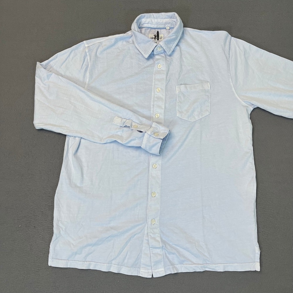 Johnnie-O Men Medium Light Blue 100% Cotton Jersey Long Sleeve Button Down Shirt